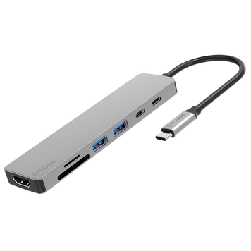 Type-C-Хаб Proove Iron Link 7 in 1 (2*Type-C + 2*USB3.0 + HDMI + SD/TF) silver HBIL00222004 фото